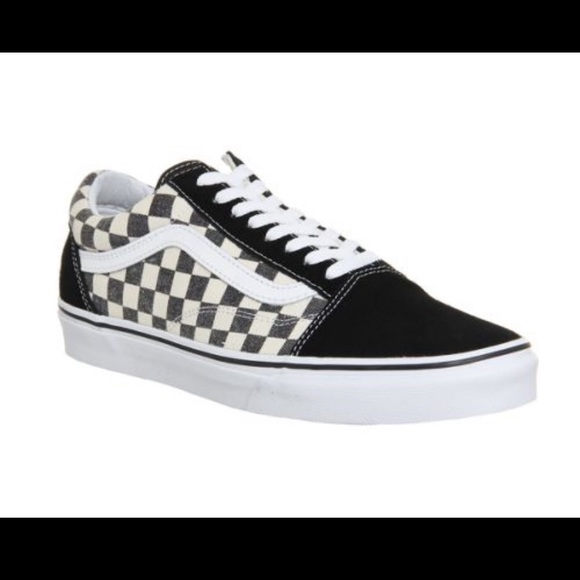 vans old skool checkered on feet